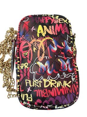 Multicolor Graffiti Crossbody Small Gold Chain Faux Leather Purse Animal NEW